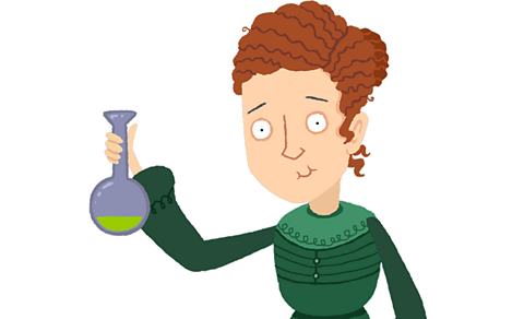 Marie Curie holding a test tube. 