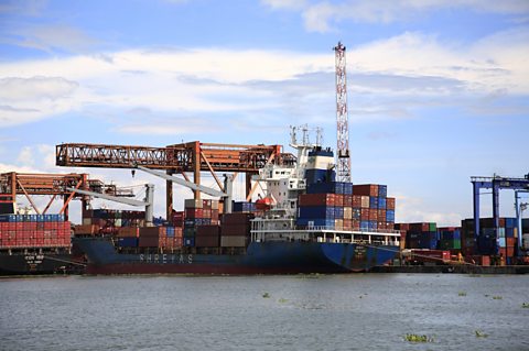 Containers loaded on to a cargo ship