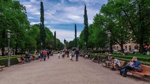 Alamy Esplanade Park in Helsinki, Finland. One Finnish study found a short walk in the park as beneficial as specific relaxation exercises (Credit: Alamy)