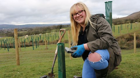 Amelia at work in a field.