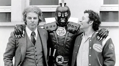 Alamy Acclaimed French comic artist Jean Giraud, pictured with Jodorowsky and an alien character in the early 1970s, broke the film down into 3000 drawings (Credit: Alamy)