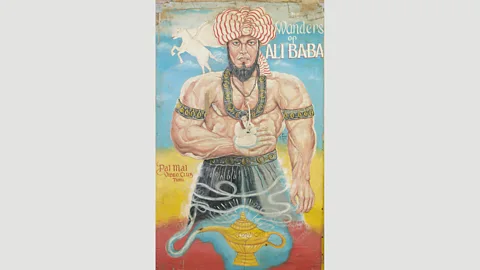 Karun Thakar and the late Mark Shivas Collection Joe Mensah’s poster is very detailed, including Ali Baba’s muscles, face and beard, the genie’s sword tip and flying horse