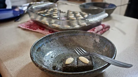 Miriam Berger Qizha is traditionally used in desserts like this dense, bittersweet qizha pie baked by Palestinian chef Izzeldin Bukhari (Credit: Miriam Berger)