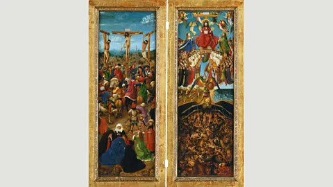 Alamy Jan van Eyck showed the topography of the moon as seen by the naked eye in his diptych The Crucifixion and The Last Judgment, circa 1435-40 (Credit: Alamy)