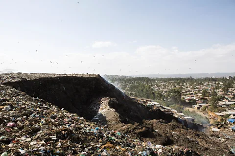 Getty Images Rubbish dumps are loosely held together by metals, glass, plastics and organic matter, too weak to withstand heavy disturbances (Credit: Getty Images)