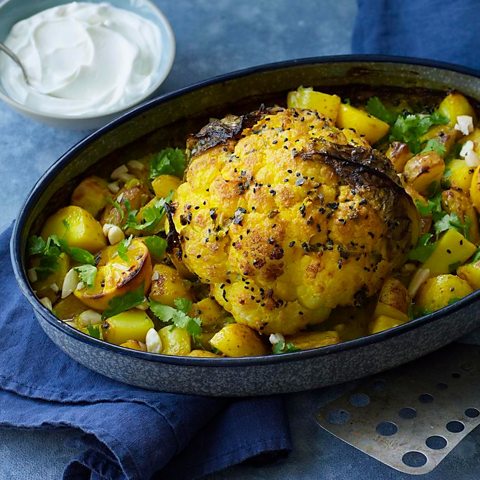 Whole-roasted cauliflower