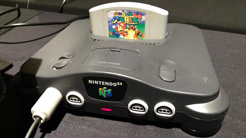 Super Mario 64 cartridge in a Nintendo 64