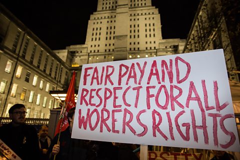 A protest sign campaigning for fair pay and respect for all worker's rights