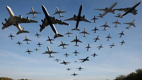 Getty Composite image of traffic on flight paths out of London Heathrow (Credit: Getty)