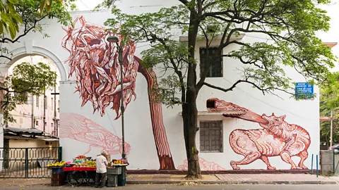 Getty A mural in India’s first designated public art district, the Lodhi Colony of New Delhi, uses plant motifs (Credit: Getty)