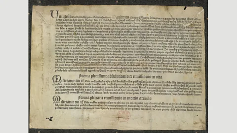 British Library Board Gutenberg’s Papal Indulgence is thought to be the earliest piece of printing with movable type in Europe (Credit: British Library Board)
