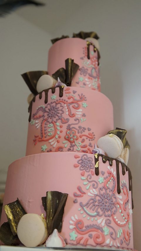 A decorative pink cake Georgia has made. 
