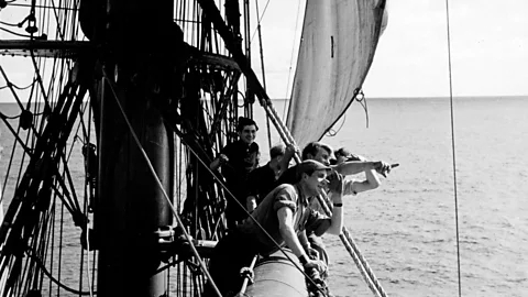 United Archives GmbH/Alamy The author's grandfather worked 18-hour days aboard the Pamir (shown here in 1959), but stopped to watch penguins and glaciers near Patagonia (Credit: United Archives GmbH/Alamy)