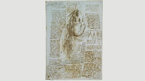Royal Collection Trust/Her Majesty Queen Elizabeth 2019 In his studies of the heart and coronary vessels, c 1511-13, Da Vinci refuted the traditional belief that air passes from the lungs directly into the heart