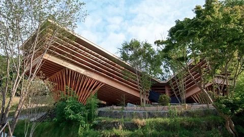 Life Photo Works Osamu Abe The treehouse-style timber home is embedded in the sloping landscape (Credit: Life Photo Works Osamu Abe)