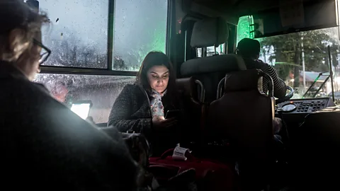 Woman on Sovier-era bus