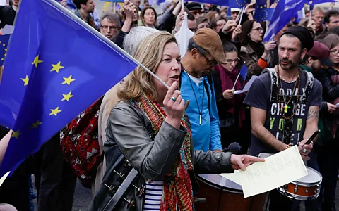 Alamy Pro-Europe activists sing the Ode to Joy, the Anthem of Europe outside the Centre Georges Pompidou in Paris (Credit: Alamy)