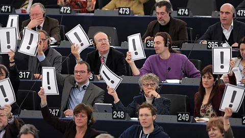 Getty Images Exclamation marks can sometimes be jarring or convey strong emotion. The European Parliament used them to protest changes to Hungary's constitution in 2013 (Credit: Getty Images)
