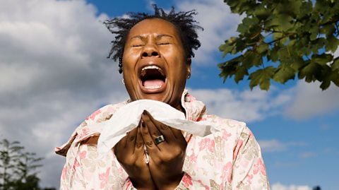 Woman sneezing