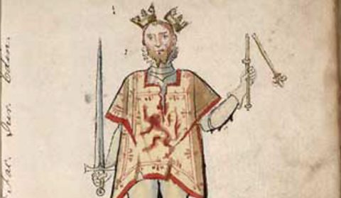 Illustration from 1562 showing King John with a broken crown and sceptre