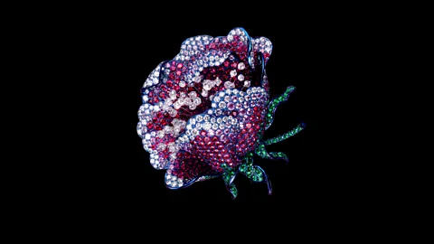 2018 Carnet Jewelry Ong’s Graceful Peony brooch features white diamond, rubies, pink sapphires and garnets in white gold and titanium (Credit: 2018 Carnet Jewelry)