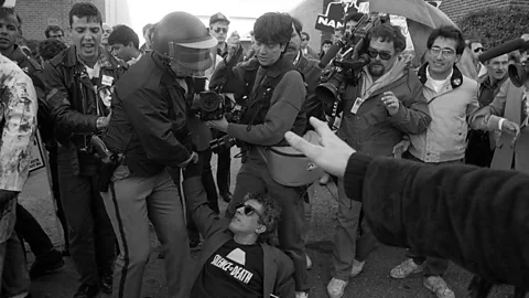 Catherine McGann/Getty Images A man wearing a ‘Silence Equals Death’ T-shirt at a protest by the Aids activist group ACT UP (Aids Coalition to Unleash Power) at the US Food and Drug istration in 1988