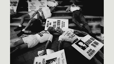 Kate Callas/Fairfax Media via Getty Images Act Up organised a ‘die-in’ in 1992, protesting over the lack of beds for Aids patients in hospital wards (Credit: Kate Callas/Fairfax Media via Getty Images)