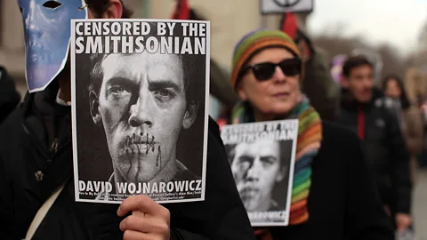 Spencer Platt/Getty Images Activists protested in 2010 when a work by David Wojnarowicz was pulled from a show after the Catholic League and of Congress complained that the piece was sacrilegious