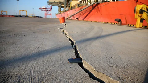Alamy A crack in the pier at Pohang demonstrates the strength of the earthquake in November 2017, which injured more than 100 people (Credit: Alamy)