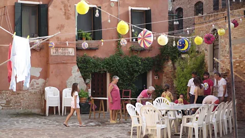 On the Saturday morning before the festival, tables are prepared