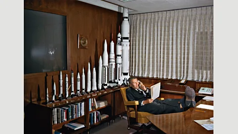 Hulton Archive/Getty Images/Taschen Space engineering pioneer Wernher von Braun (pictured in 1964) helped design Germany’s V-2 rocket during World War Two, and was the chief architect of Apollo’s Saturn V