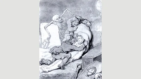 Alamy In the 19th Century, medical schools relied on body snatchers – such as those shown in Resurrection Men by Thomas Rowlandson – for supplies of cadavers (Credit: Alamy)