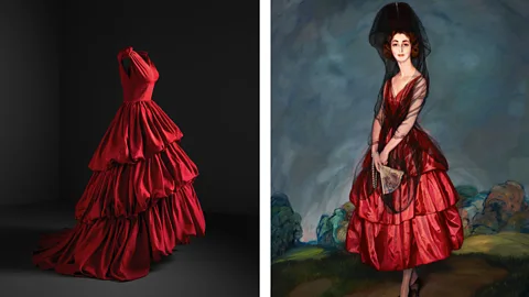 Jon Cazenave/ Fundacion Casa de Alba A 1952 taffeta evening gown by Balenciaga and a portrait of Maria del Rosario de Silva, 1921, by Ignacio Zuloaga (Credit: Jon Cazenave/ Fundacion Casa de Alba)