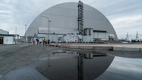 Getty Images The remains of reactor number four at Chernobyl is now encased in an enormous protective sarcophagus (Credit: Getty Images)