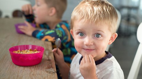 Boy eating breakfast