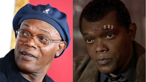 A comparison of Samuel L Jackson in real life (left) and his digitally de-aged self in Captain Marvel.