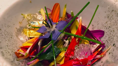 Janet Forman Renowned chefs in Brazil are creating locally inspired dishes, such as chef Alex Atala’s flower “ceviche” (Credit: Janet Forman)