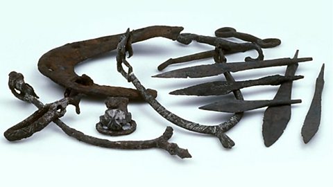 Stirrups, weapon-points, and a horseshoe found at Jorvik.