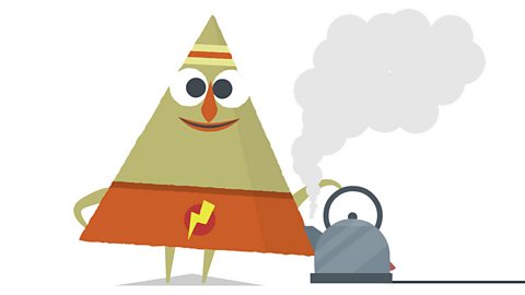 Triangle character standing with a steam coming from a kettle