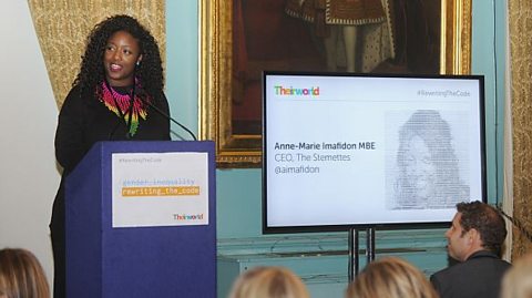 Anne-Marie Imafidon, presenting at a STEM conference