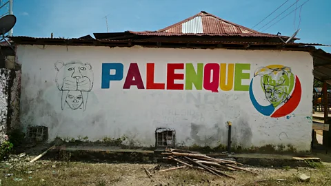 Getty Images A mural in San Basilio de Palenque; the palenquero language has been in danger of dying out (Credit: Getty Images)
