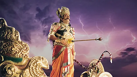 Ramanand Sagar Productions In the Ramayana, Ravan (Arvind Trivedi) kidnaps Sita as an act of vengeance (Credit: Ramanand Sagar Productions)