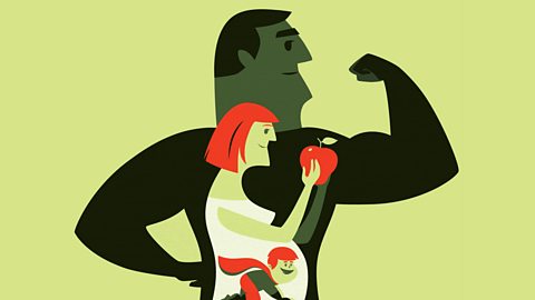 Illustration of a pregnant woman with a man in the background