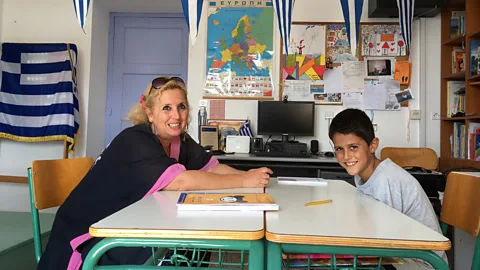 Cathryn Drake Arkoi’s whitewashed schoolhouse has only one student (Credit: Cathryn Drake)