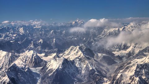 Aerial view over the Himalayas.