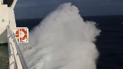 Martha Henriques The German icebreaker Polarstern passes through rough Arctic seas on the way to the sea ice (Credit: Martha Henriques)