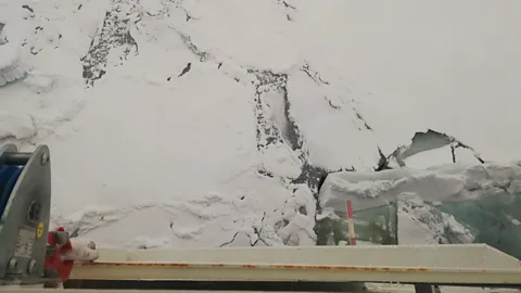 Martha Henriques Cutting through the ice in the region of 85 degrees north and 135 east reveals it to be unexpectedly thin (Credit: Martha Henriques)