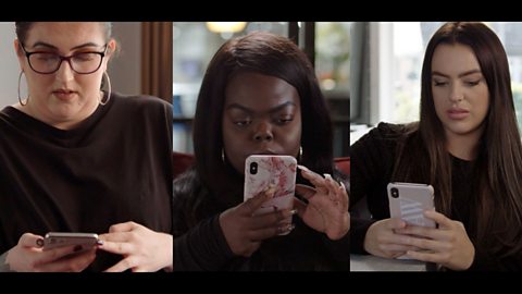 Three people texting on phones.