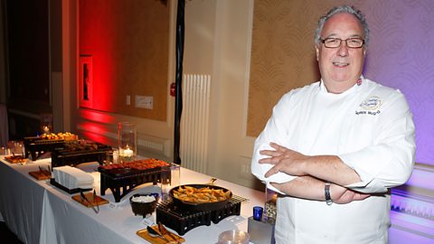 What was on the menu for breakfast? Darren McGrady standing by dishes of food