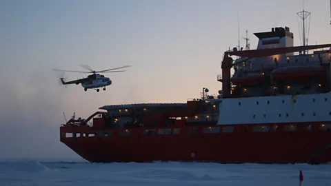 Martha Henriques Helicopter flights to deploy data-gathering buoys on the drifting ice are at the mercy of the weather conditions (Credit: Martha Henriques)